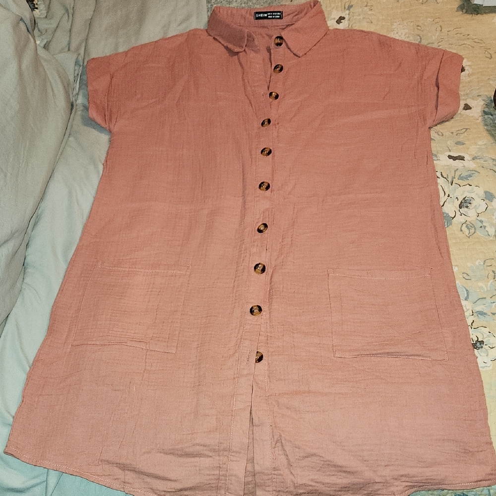 Pink Button-Up Shirt Dress